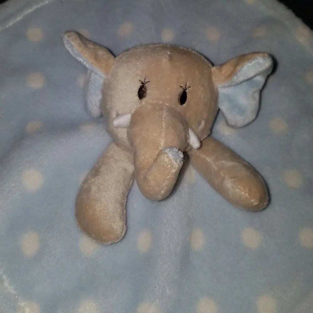 Gray Elephant Lovey Blue White Polka Dots Security Blanket Baby Plush Toy 119741